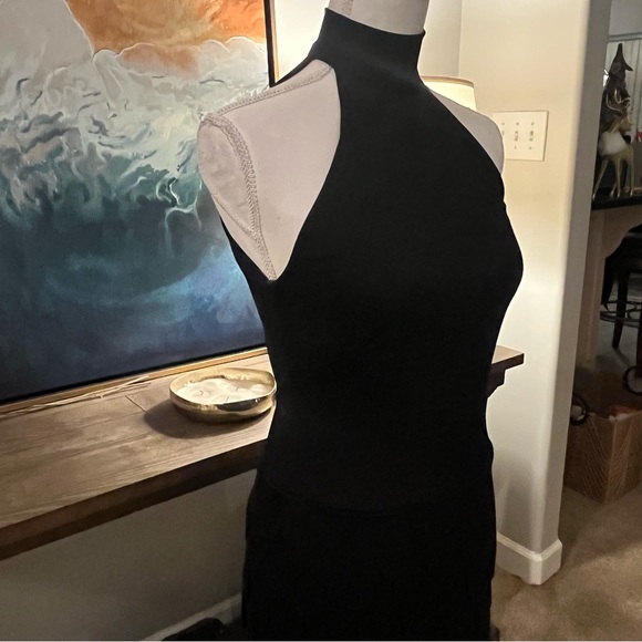 Tadashi Shoji Little Black Dress High Neck Tie Tiered Cocktail LBD XS - Picture 4 of 11